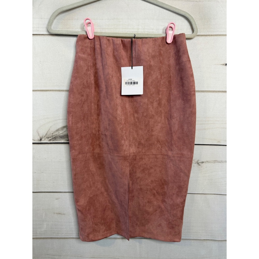 Glamorous Dusty Pink Faux Suede Midi Pencil Skirt KA5049 Womens Small NWT